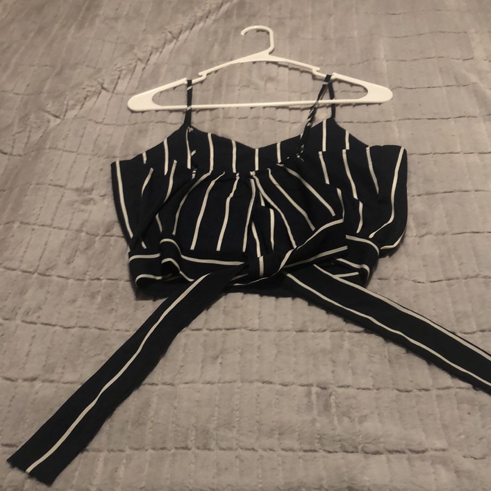 Adorable pin striped navy blue and white dress tank